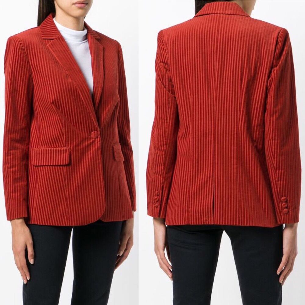 FRAME Women 14 Blazer Turkish Red Burnt Orange Striped Corduroy Textured NEW